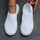 Women's Solid Color Flying Woven Sneakers, Casual & Breathable Slip On Outdoor Shoes, Lightweight Low Top Running Shoes plus size