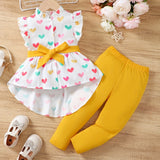 Little Girls Polka Dot 2pcs Ruffle Sleeveless Peplum Blouse Top & Legging Pants Set