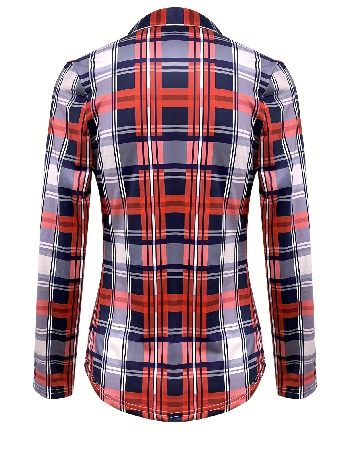 Casual Long Sleeve V Neck Plaid Print Drawstring Blouse - Women's Clothing