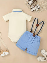 Baby Boy Clothes Infant Little Gentleman Romper + Strap Pants + Bowtie 3pcs Outfits 0-18 Months