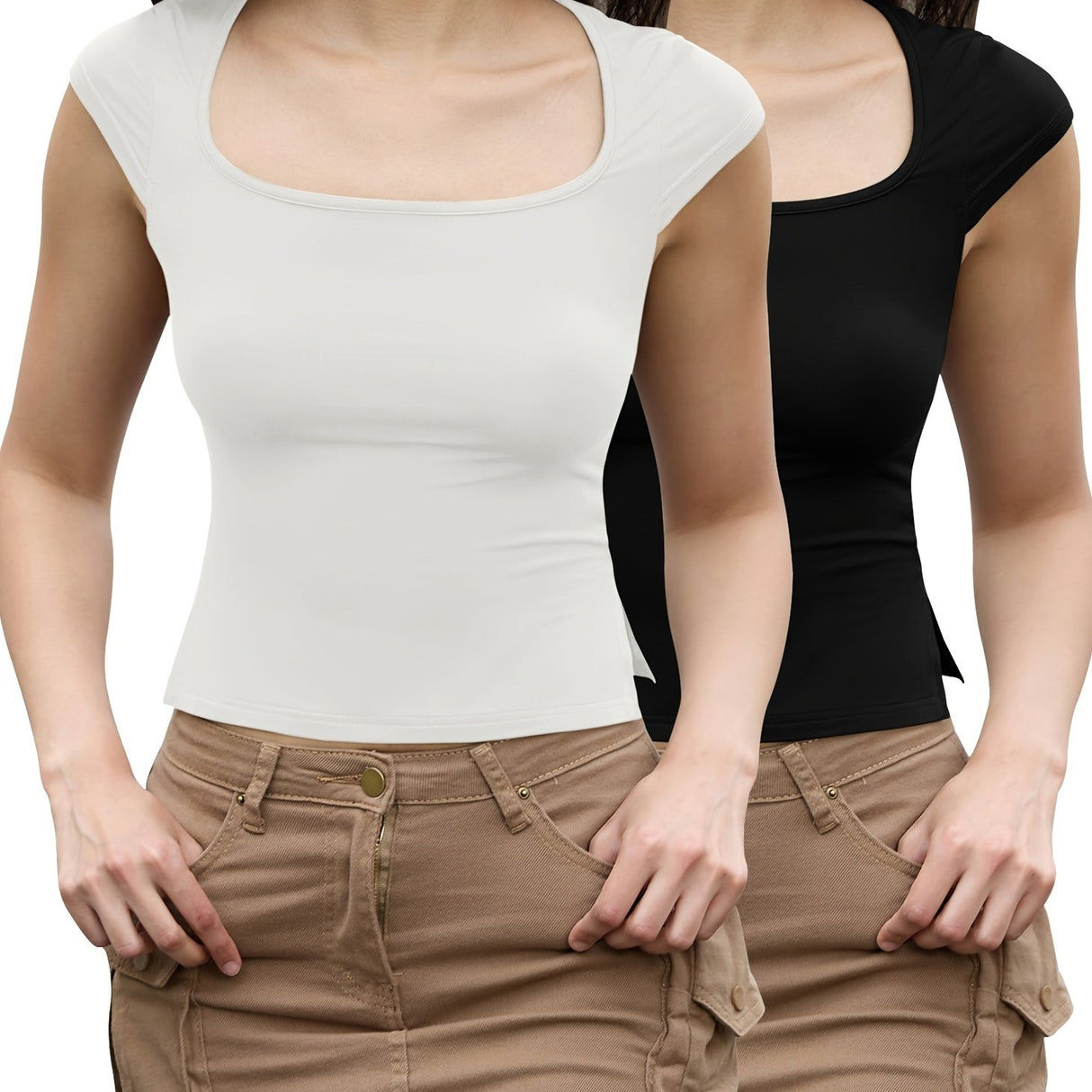 2-Park Short Sleeve Tight Shirts For Women Sexy Going Out Crop Tops Summer Basic Cute Slim Fit T-Shirts