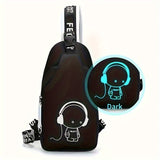2pcs/set Large Capacity Simple Backpack, Cartoon Print Travel Backpack School Bag Crossbody Bag Chest Bag