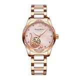 Stunning Rose Golden White Alloy Elegant Casual Style Hollowed Out Mechanical Watch for Women - Girls Watches with Timeless Design, Precise Movement, and Durable Construction - Perfect Accessory for Any Occasion