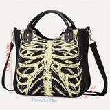 Halloween Skeleton Print Handbag, Luminous Horror Night Canvas Crossbody Bag, Gothic Ghost Skull Elf Tote Bag - Perfect for Carnival Mardi Gras Music Festival