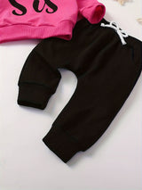2pcs Baby Girl Autumn Little Sister Alphabet Love Print Long Sleeve Hoodie Bow Decorative Sweater & Casual Comfort Fake Bow Drawstring Jogging Pants Autumn And Winter Suit