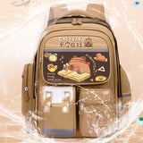 Lightweight 1pc Preppy Style Khaki Nylon Backpack for College, 16-inch Water-Resistant School Bag with Adjustable Straps, Zipper Closure, Polyester Lining, Contrast Binding, Easy to Clean, Printed Design