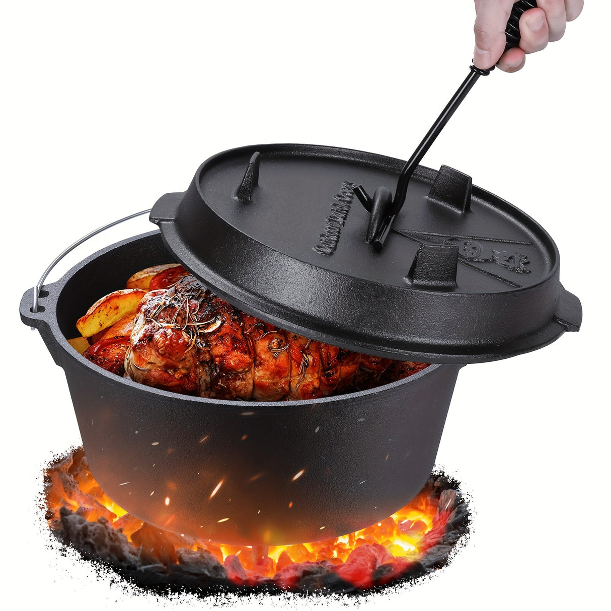 13.2 Quart Cast Iron Dutch Oven with Lid Lifter, Dual Function Lid Griddle, Stand and Lid for Home Cooking, Baking, BBQ