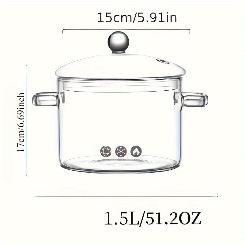 Rust-Resistant Clear Glass Cooking Pot with Lid - Durable Borosilicate Glass, Ideal for Open Flame & Electric Ceramic Stoves, Perfect for Vegetable Production & Soup Stew Cooking, Easy to Clean & Heat Resistant