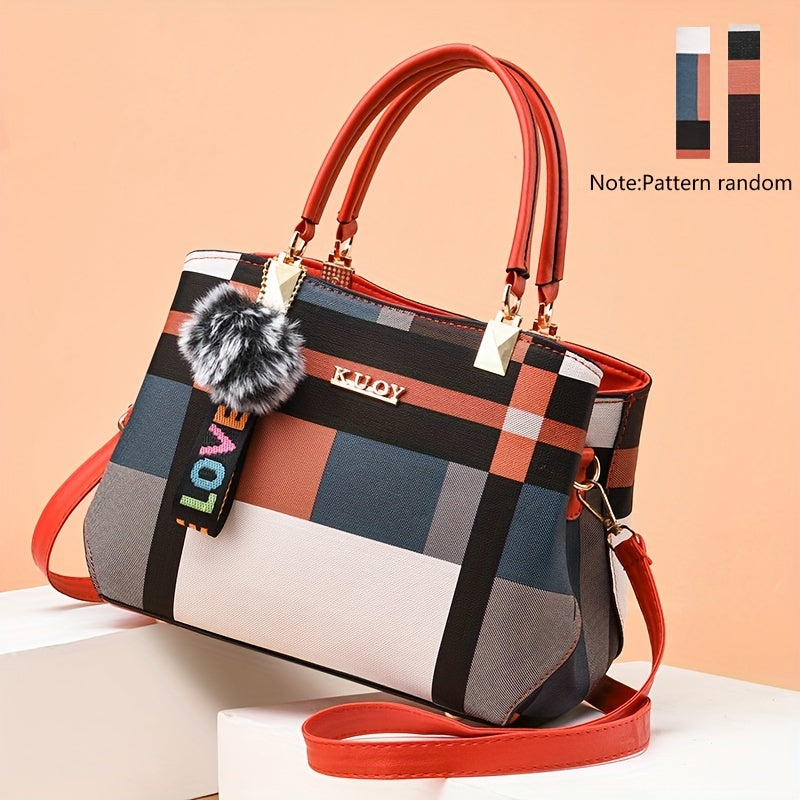 Stylish Color Block Women's Tote Bag with Pendant