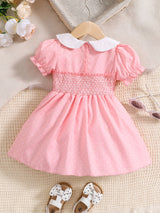 Stylish & Cute Polka Dot Shirred Puff Sleeve Dress, Perfect For Little Girls Banquet Birthday Party Dress Up