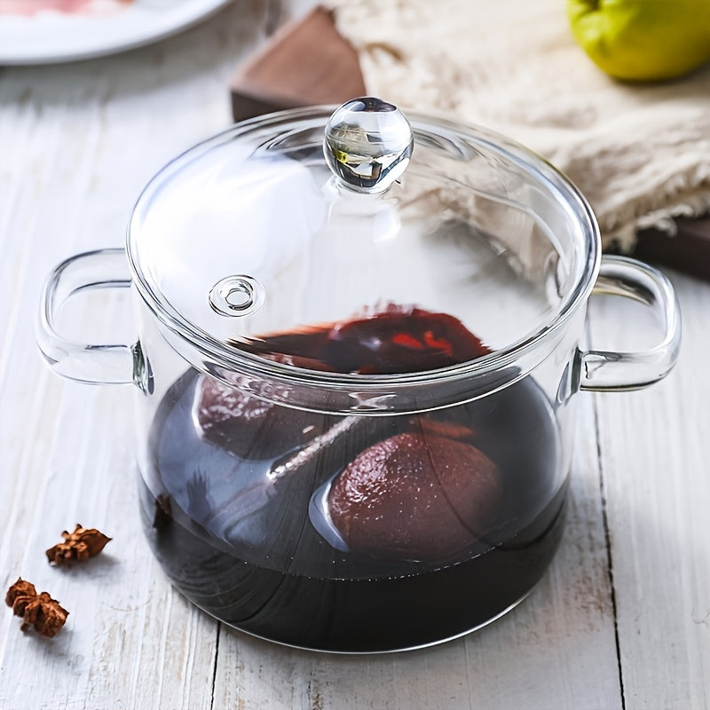 Rust-Resistant Clear Glass Cooking Pot with Lid - Durable Borosilicate Glass, Ideal for Open Flame & Electric Ceramic Stoves, Perfect for Vegetable Production & Soup Stew Cooking, Easy to Clean & Heat Resistant