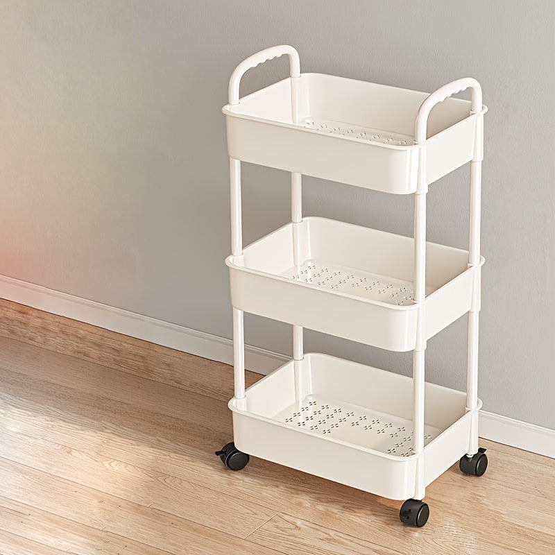 1pc Compact Storage Cart - Versatile Floor Storage for Snacks, Books, Bathroom Essentials, and Kitchen Utensils with Wheels - Perfect for Home Organization and Decluttering, Essential Storage Supplies