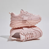 Women's Simple Pure Color Thick Bottom Running Shoes, Soft Comfortable Lace Up Sneakers, Versatile Non-slip Sports Shoes