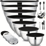Mixing Bowls With Airtight Lids Set, 26PCS Stainless Steel Bowls With Grater Attachments, Non-Slip Bottoms & Kitchen Gadgets Set