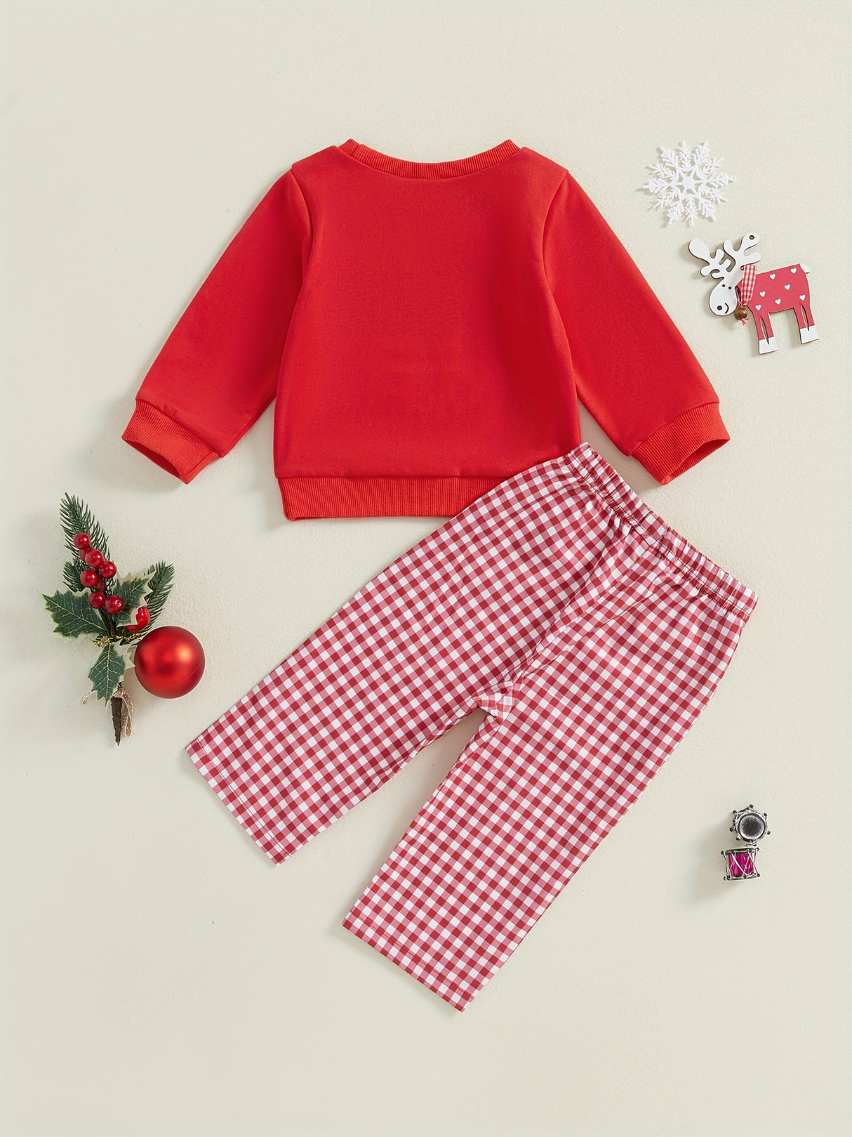 Toddler Boys Christmas Outfits Santa/Truck Embroidery Long Sleeve Sweatshirts and Plaid Long Pants 2Pcs Clothes Set