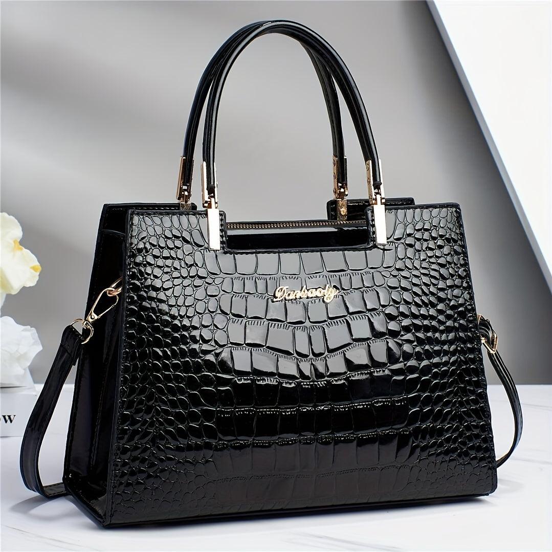 1pc Elegant Crocodile Pattern Leather Handbag, Multifunctional Crossbody Bag with Versatile Design for Women's Outdoor Travel