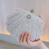 Shiny Event Clutch Bag, Buckle Metal Chain Handbag, Floral Handle Party Bag For Wedding