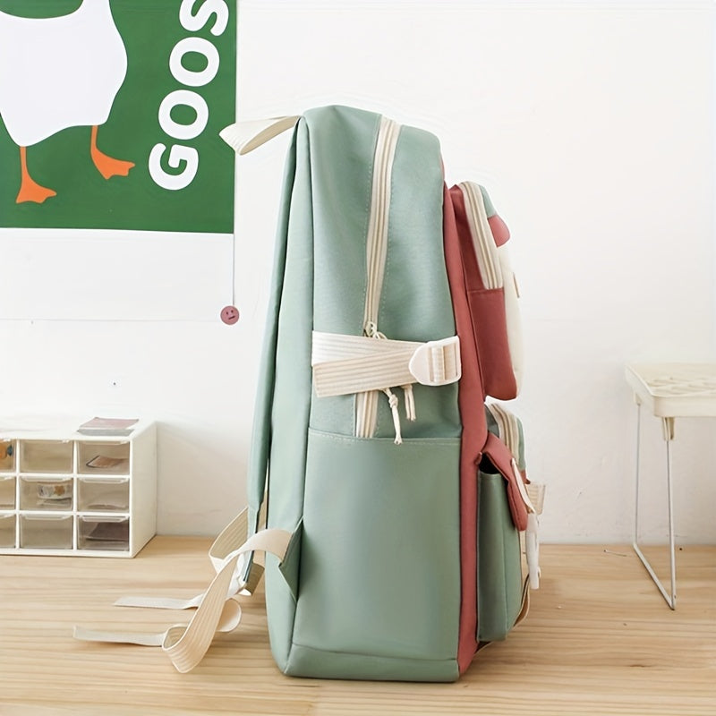 New casual backpack women's four-piece backpack backpack Korean version contrasting simple and versatile canvas school bag