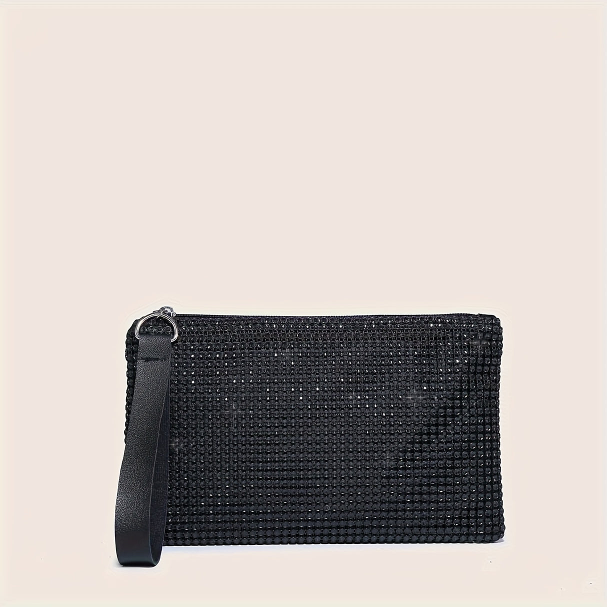 Sparkling Solid Color Plastic Wristlet Clutch Bag - Zipper Closure, Polyester Lining, Bling Rhinestone Accents for Formal Occasions, Weddings, Proms, and Carnivals - Perfect for Adding a Touch of Glamour to Your Night Out