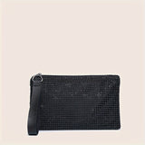Sparkling Solid Color Plastic Wristlet Clutch Bag - Zipper Closure, Polyester Lining, Bling Rhinestone Accents for Formal Occasions, Weddings, Proms, and Carnivals - Perfect for Adding a Touch of Glamour to Your Night Out