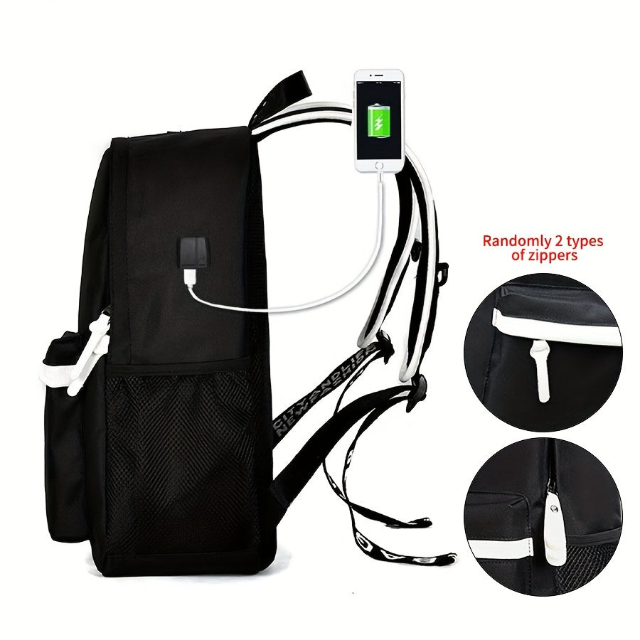 2pcs/set Cartoon Print Large Capacity Casual Backpack, 2-Piece Set: Travel Backpack, School Bag, Chest Bag