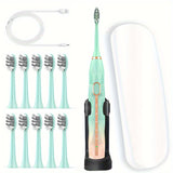 Acoustic Electric Toothbrush IPX8 Waterproof USB Rechargeable Couple Replaceable Metal Shaft Adult Men And Women With Toothbrush Seat With Suitcase Rechargeable Toothbrush Intelligent Timer 8 Replacement Brush Head 5 Colors