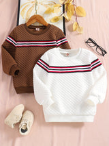 2pcs Boys Casual Striped Creative Textured Pullover Sweatshirt, Long Sleeve Crew Neck Tops, Kids Clothes Outdoor