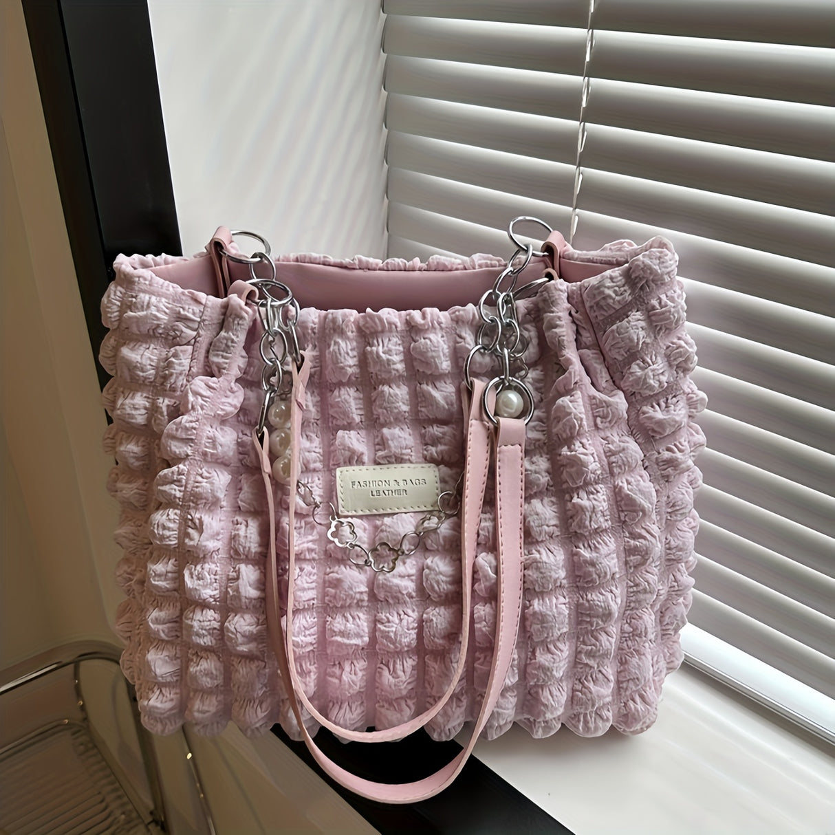 Pleated Bubble Shoulder Bag, Aesthetic Cloud Ruched Tote Bag, Fashion Soft Handbag For Women