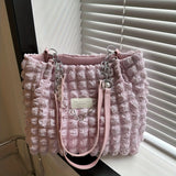 Pleated Bubble Shoulder Bag, Aesthetic Cloud Ruched Tote Bag, Fashion Soft Handbag For Women