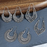 Boho Hollow Dangle Earrings - Vintage Ancient Silver U-Shaped Jewelry for Women