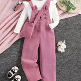 3PCS Flutter Trim Long Sleeve Top + Embroidery Jumpsuit Romper + Bag Set Kids Clothes For Girls Spring Fall Gift