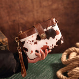 Retro Cow Print Crossbody Bag, Western Aztec Clutch Bag, Ethnic Style Wrist Wallet Coin Purse For Women