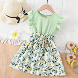Adorable Toddler Princess Dress - Ruffled Sleeves, Floral Pattern, Belted Waist, Perfect for Party, Summer, Kids' Special Occasions - High-Quality, Comfortable, and Stylish Summer Clothes for Little Girls