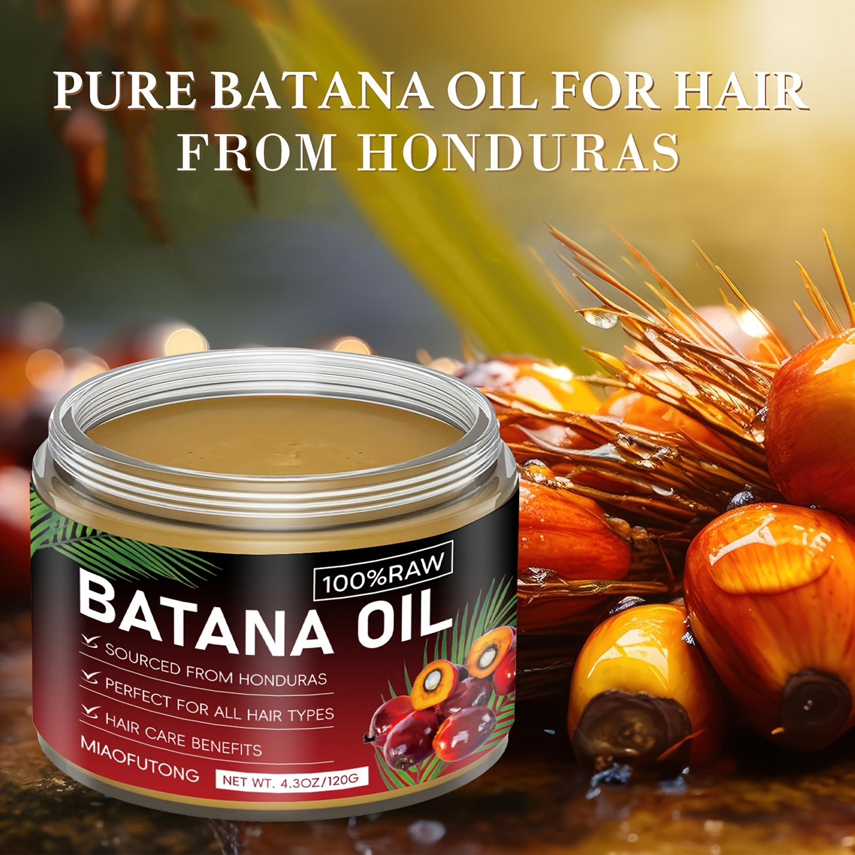 2pcs Honduras Batana Hair Oil, pure cold-pressed extract, unrefined, moisturizes the scalp and hair, strengthens hair, prevents breakage and split ends, enhances shine, suitable for dry, damaged hair, suitable for all hair ty