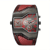 Oulm Classic Style Two Time Zone Men's Watches PU Leather Wristwatch Male Quartz Clock, Ideal choice for Gifts