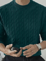 Polyester 100% Cable-Knit Sweater for Men - Crew Neck Pullover Top with Regular Long Sleeves, Medium Stretch Fabric for Daily & Casual Wear, Party-Ready, Four Seasons Knitwear, Universal Fit - (TongTongBang Selected)