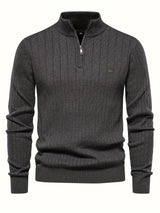 Men's Casual Cotton Warm Slightly Stretch Half Zipper Stand Collar Pullover Sweater For Men Fall Winter