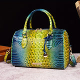 Luxury Crocodile Pattern Handbag, Retro Genuine Purse, Women's Classic Boston Bag & Shoulder Bag