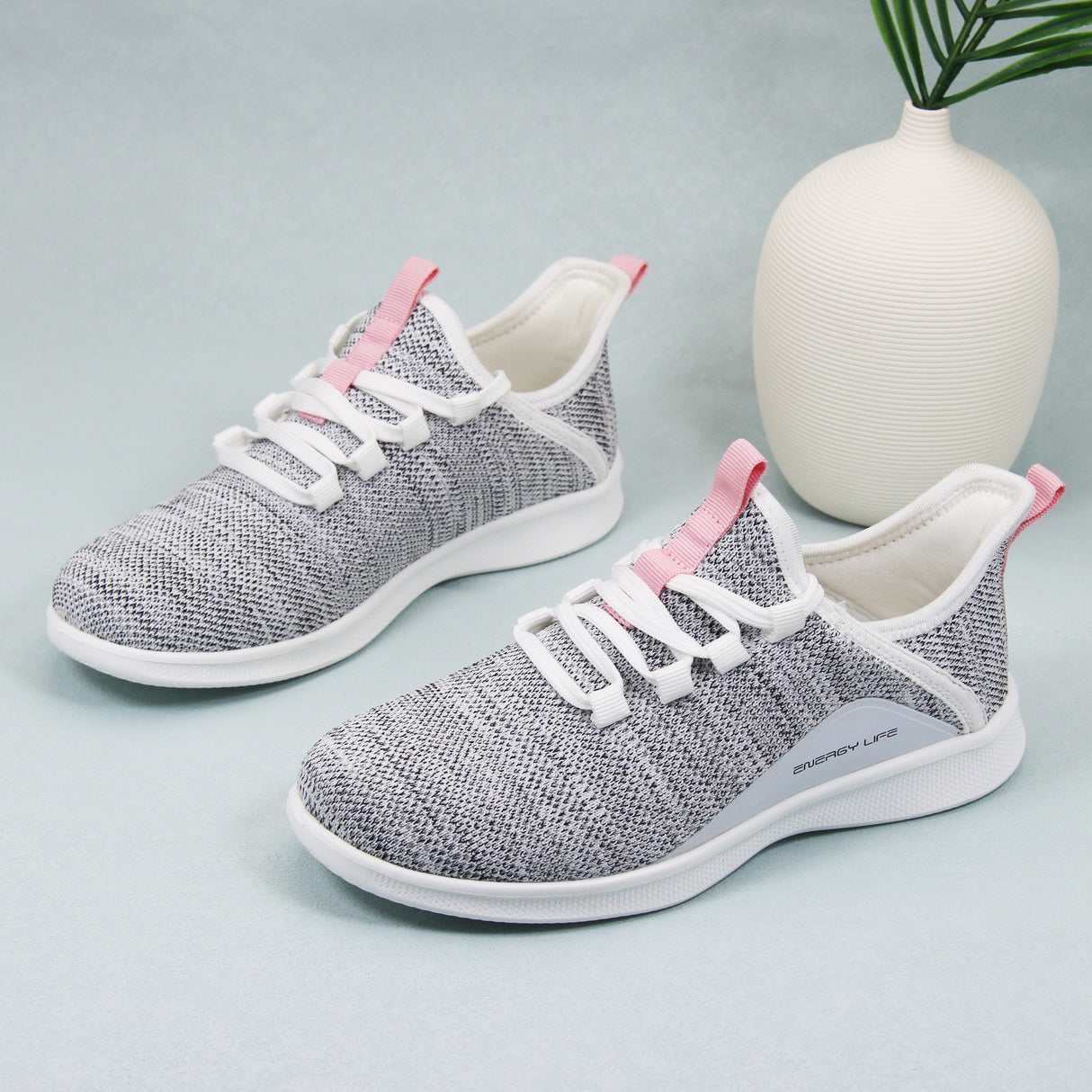 Women's Casual Slip-on Sneakers, Lightweight Lace Up Running Shoes, Knitted Low Top Sneakers