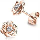 Shiny Zircon Flower Stud Earrings - Delicate Daily Jewelry for Women