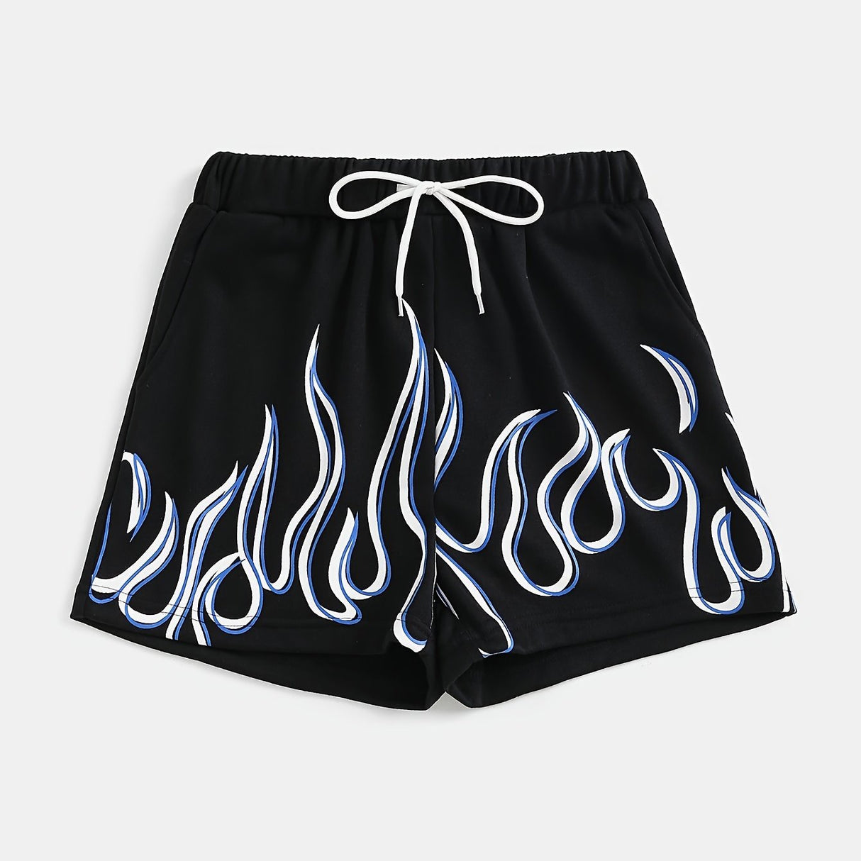 Flame-Inspired Y2K Drawstring Shorts for Women - Season-Versatile with Pockets, Medium Stretch & Easy-Care