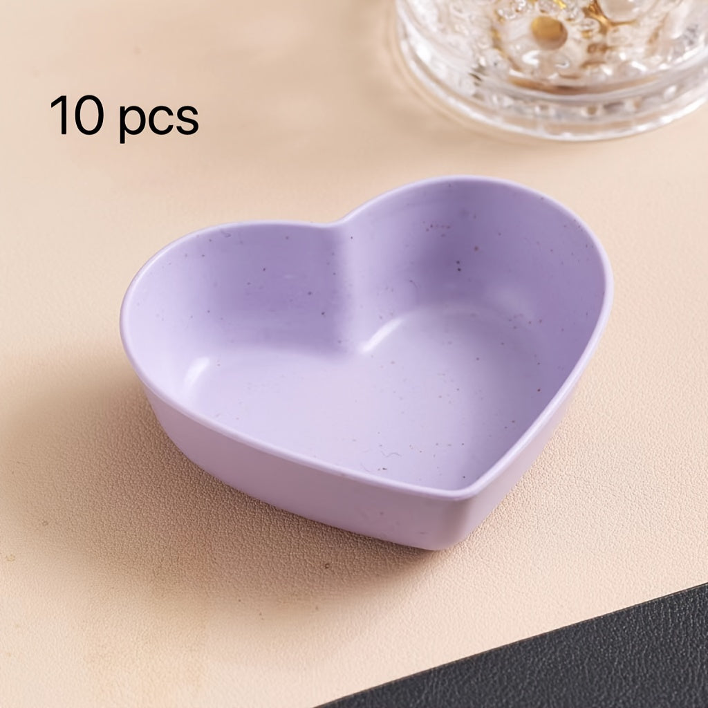 10pcs, Heart Shaped Sauce Dipping Bowls, Wheat Straw Dip Bowls, Small Plastic Appetizer Plates, Dinnerware, Home Kitchen Accessories
