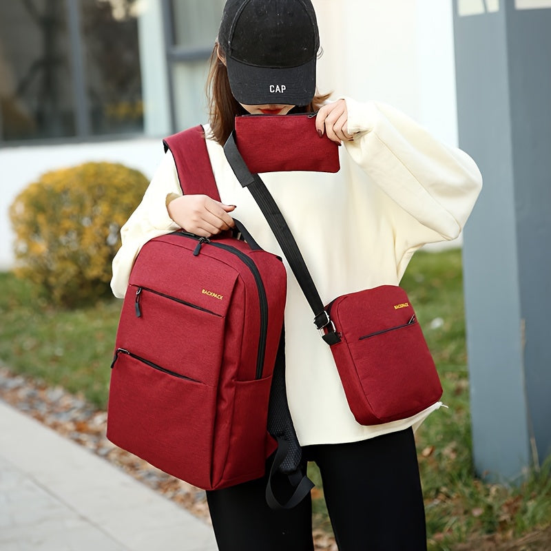 Korean Fashion Three-piece Set of Large-capacity Backpack, Simple and Trendy Backpack, Multifunctional School Bag for Men