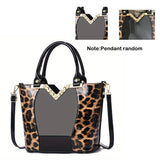 Elegant Leopard Pattern Handbag, Bright PU Leather Crossbody Bag, Fashion Double Handle Purse For Women