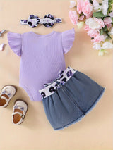 Baby Girl Clothes Newborn Short Sleeve Ruffle Romper Short Jeans Pants Leporad Infant Outfits 3pcs