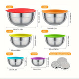Mixing Bowls With Colorful Airtight Lids, 6 Piece Stainless Steel Metal Bowls With 3 Grater Attachments, Size 4.2, 3.5, 2.5, 2, 1, 0.67QT