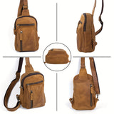 Men's Premium Crazy Horse Leather Belt Bag - Adjustable Crossbody Waist Pack with Multiple Compartments, Sporty Brown Sling Bag for Travel, Cycling & Outdoor Activities