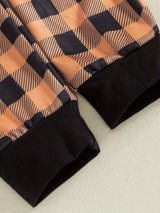 Toddler Boys Halloween Sets Long Sleeve Letter Pumpkin Print Tops Plaid Pants Sets
