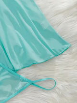 Elegant V-Neck Lace Halter Sleep Dress for Women - Sexy, Semi-Sheer Straight Skirt Nightgown with Micro Elasticity, Perfect for All Seasons