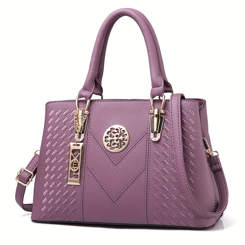 Elegant Embroidery Detail Tote Bag, Women's Top Handle Satchel Purse, Fashion Large Capacity Crossbody Bag